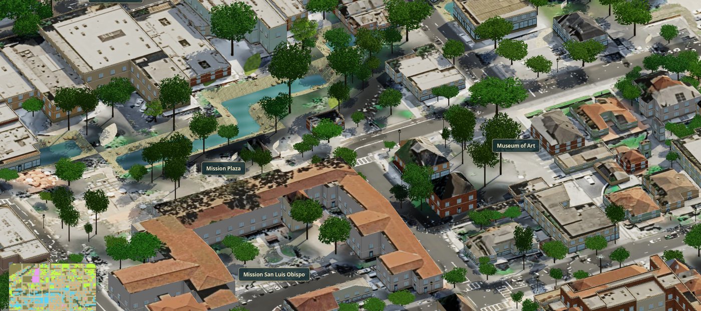 GeoFrame 3D district of downtown San Luis Obispo around Mission Plaza